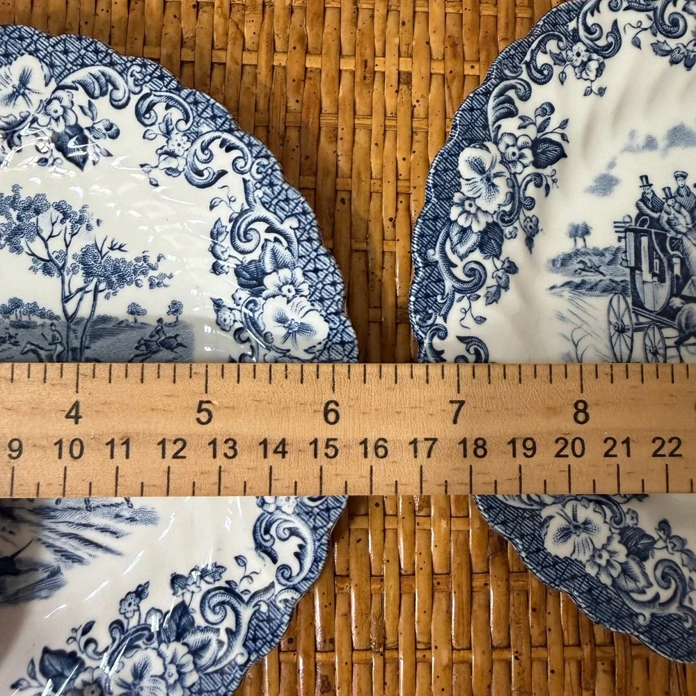 Vintage Johnson Brothers Coaching Scenes Blue Bread Butter Plates Pair